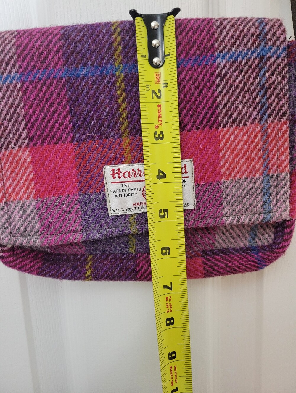 Harris Tweed Hand Woven in Scotland Wool Pink Plaid Crossbody Bag - Picture 11 of 14